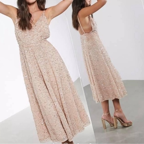 ASOS Blush Midi Embellished Dress NWT - Picture 1 of 12